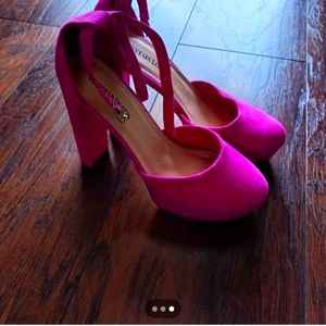 Pink Sz 6 Pink Suede Platform Pumps Buckle Around Ankle  by Just Fabulous